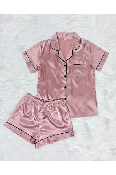 RoseofRoses Pink Flower Saten Pijama Takımı