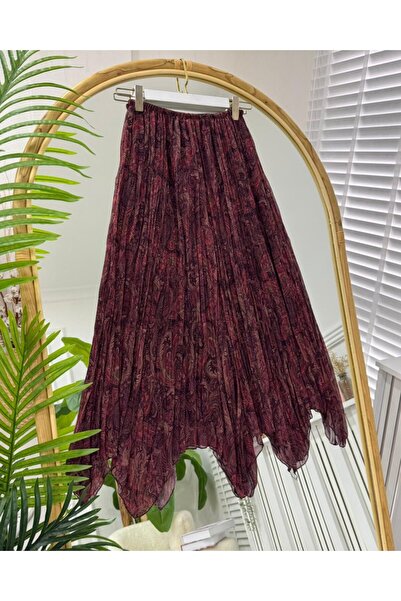 onix تنورة توجسيم شيفون باللون العنابي