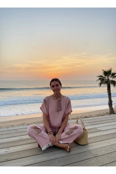 Su Koleksiyon Ferns Shoulder-Tie Blazer & Pants Set