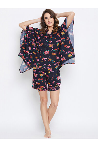The Kaftan Company By Styli Floral Print Viscose Kaftan Top and Shorts Set