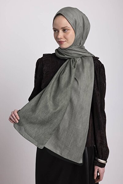 Ayshara Aura Monogram Patterned Double-Sided Shawl - Khaki Green