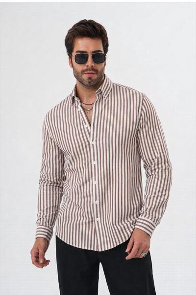 Catto Peak Men's Striped Washed 100% Cotton Regular Men's Shirt