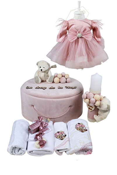 GoVo Kids Set complet trusou botez cu Lumanare si Rochita, Catifea – Fetita, ...