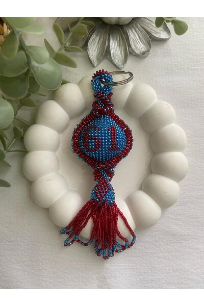 Handmade KUM BONCUK EL İŞİ 61 PLAKALI MAVİ BORDO ANAHTARLIK
