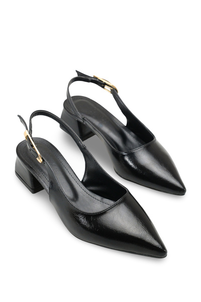 Riccon Women's Pointed Toe Open Back Heeled Shoes 001295 Black Rustic