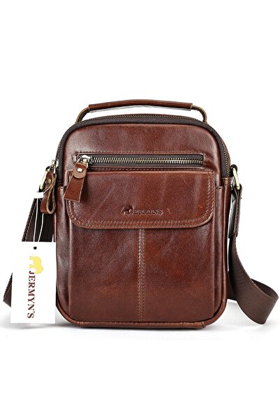 JERMYN'S Geantă bărbătească Dublin din piele naturală maro