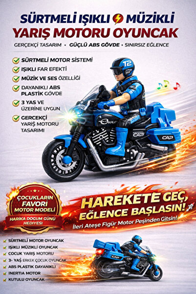 YILDIRIM OYUNCAK Pilli Işıklı Müzikli Sürtmeli Çocuk Yarış Motoru | Gerçekçi ...