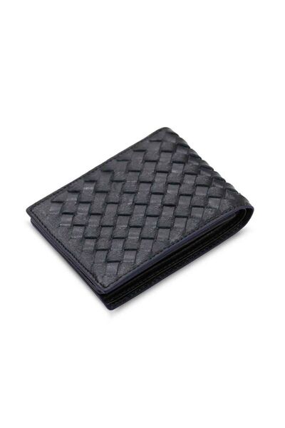 GUARD Black Knitted Patterned Genuine Leather Men's Wallet with Purple Edges ...