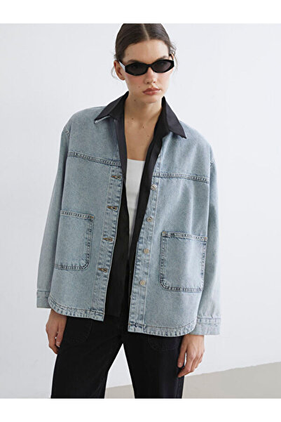 LC Waikiki Rmz Gi̇yi̇m Farkiyla Shirt Roba Collar Loose Fit Women's Jean Jacket