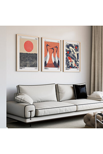 Artiera Σετ ζωγραφικής με ξύλινο πλαίσιο 3 τεμαχίων Red Sun Turnalar Koi Japa...