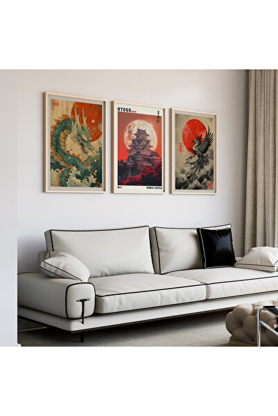 Artiera Σετ ζωγραφικής με ξύλινο πλαίσιο 3 τεμαχίων Phoenix Red Moon Dragon J...