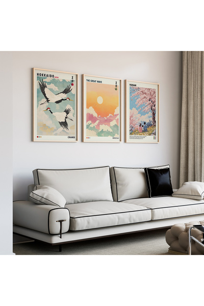 Artiera Σετ ζωγραφικής με ξύλινο πλαίσιο 3 τεμαχίων Turnalar Waves Hanami Jap...