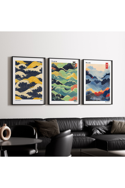 Artiera Σετ ζωγραφικής 3 τεμαχίων με ξύλινο πλαίσιο με πολύχρωμα κύματα Japan...