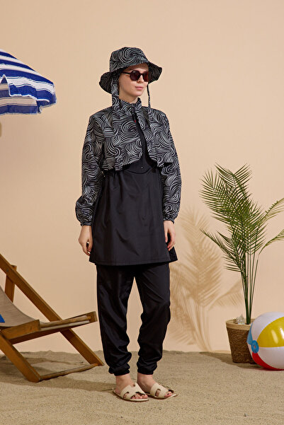 GAVLİA Women's Hijab Swimsuit Set of 5 with Half Zipper.