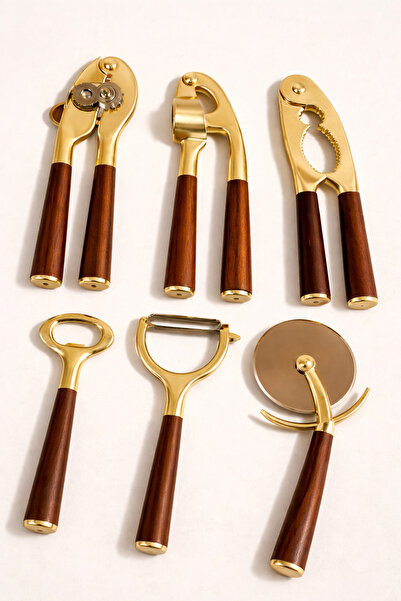 Mirilliahome Akasya Handle Gold 6-Piece Kitchen Utensil Set Stainless Steel