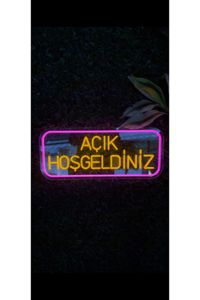 HM NEON LİGHT AÇIK HOŞGELDİNİZ yazılı işletmeler için neonled tabela