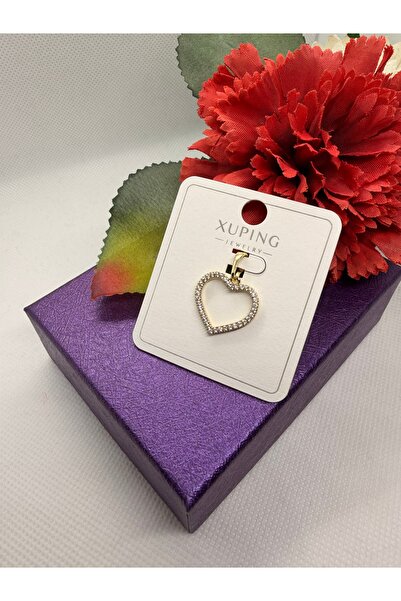 XUPING JEWELRY KUYUMCU SERİ 14K RENGİ ZİRKON TAŞLI KALP ÇELİK KOLYE UCU