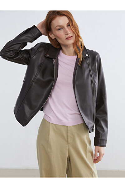 LC Waikiki Rmz Gi̇yi̇m Farkiyla Biker Roba Collar Women's Leather Look Jacket