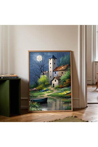 alphobitasarım Liniște adâncă cu case de poveste și peisaj de lac - Pictură d...