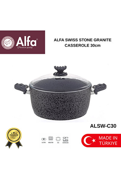 Alfa Granite Casserole Pot Swiss Stone 30cm | Non-Stick | Induction Compatibl...