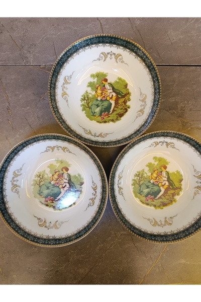 Pardis Chine 3 lü Vintage Desenli Porselen Kase | Gold & Detaylı Çorba – Sala...