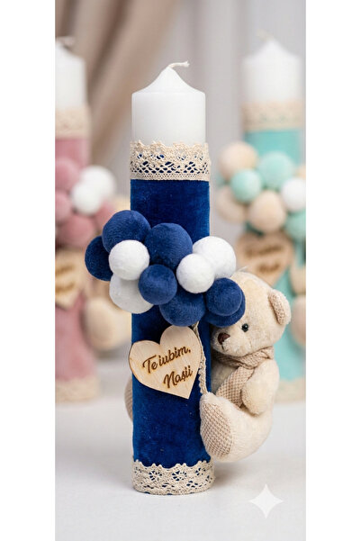 MASSIBEBE Premium Velvet Baptism Candle with Plush Bear