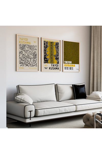 Artiera Σετ ζωγραφικής 3 τεμαχίων Kusama Yellow Harmony Japandi Art με ξύλινο...