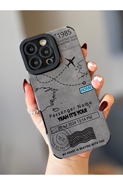 MİRAZ TASARIM iPhone 16 Pro Max Black/Gray Leather Textured Patterned Case