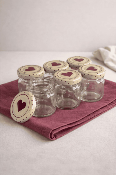 Sarkap 6'lı 40 ml Yuvarlak Cam Kavanoz Kalpli