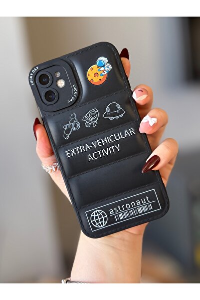 MİRAZ TASARIM Iphone 11 black patterned puffef silicone case