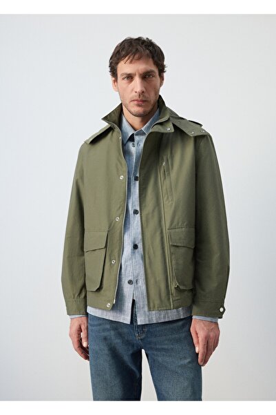 MANGO Man Su geçirmez çıkarılabilir kapüşonlu mont