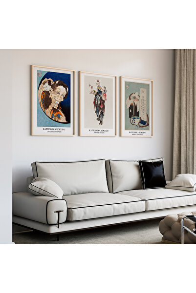 Artiera Σετ ζωγραφικής με ξύλινο πλαίσιο 3 τεμαχίων Hokusai Figures Japandi Art