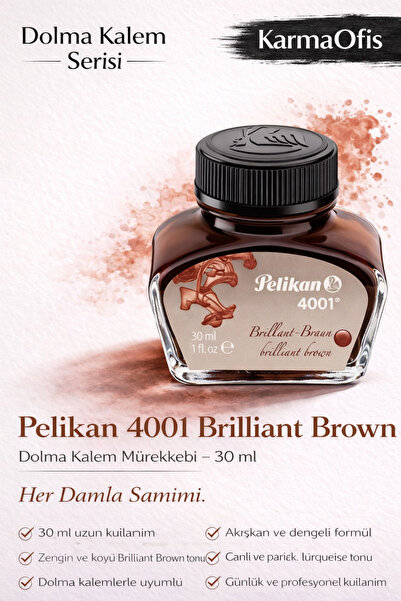 KarmaOfis 4001 Brilliant Brown Dolma Kalem Mürekkebi 30 ml – Zengin Kahverengi