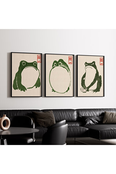 Artiera Σετ ζωγραφικής 3 τεμαχίων Minimal Frogs Japandi Art με ξύλινο πλαίσιο