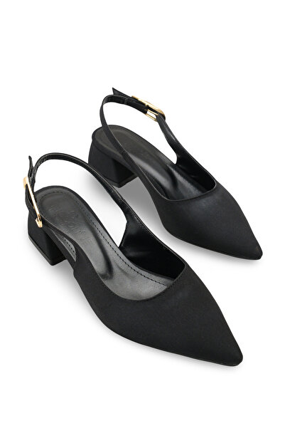 Riccon Women's Pointed Toe Open Back Heeled Shoes 001295 Matte Black