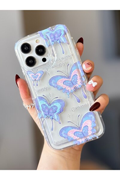 MİRAZ TASARIM iPhone 14 Pro Max Butterfly Patterned Transparent Case