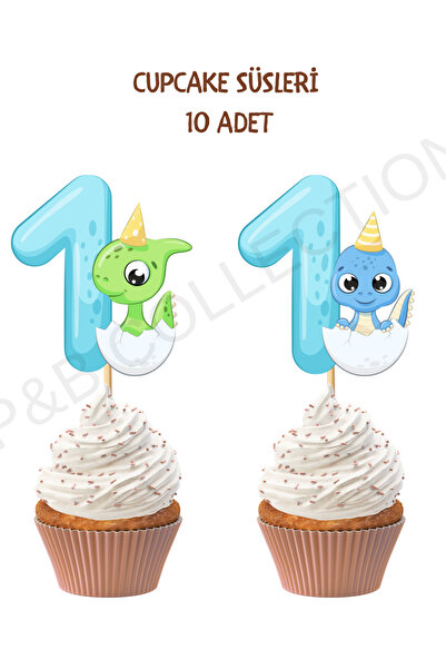 P&B COLLECTION WORKSHOP Cupcake kürdanı safari dinazor 1 yaş temalı 10 adet p...
