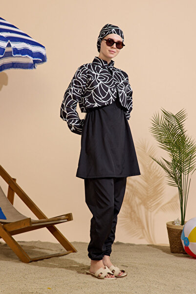 GAVLİA Women's Hijab Swimsuit 4-Piece Set - Half-Covering with Zipper..