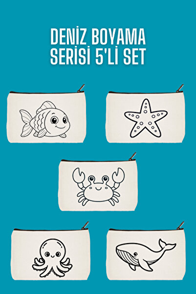 designedfy Deniz Kalemlik Boyama Çantası 5'li Set, Makyaj Çantası