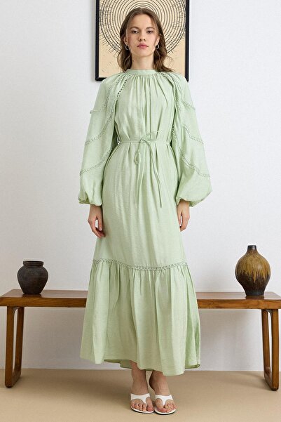 Olcay Fisto Detailed Balloon Sleeve Cotton Dress Mi̇nt 9427-E
