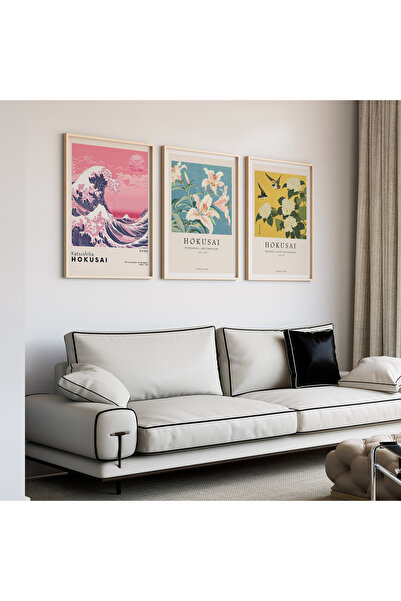 Artiera Σετ ζωγραφικής με ξύλινο πλαίσιο 3 τεμαχίων Pink Wave Flowers Japandi...