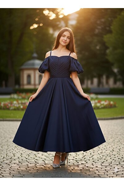 Tarz Çocuk Lacivert Saten Askılı Mezuniyet Kız Çocuk Abiye Elbise – Şık Davet...