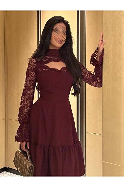 saher-alshrek Burgundy lace dress