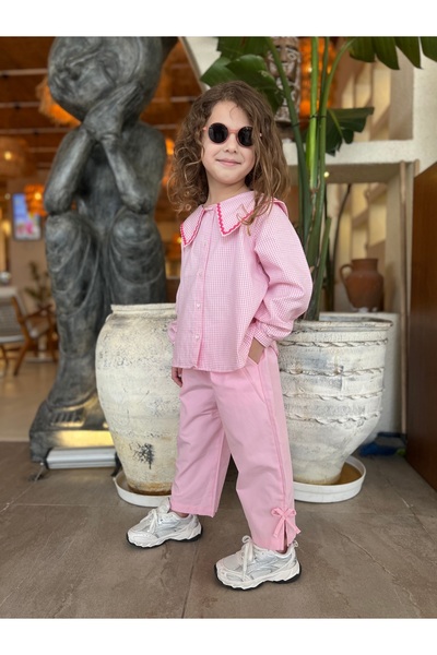 Padri Kids Pembe Ekose Yaka Detaylı Kız Çocuk Takım
