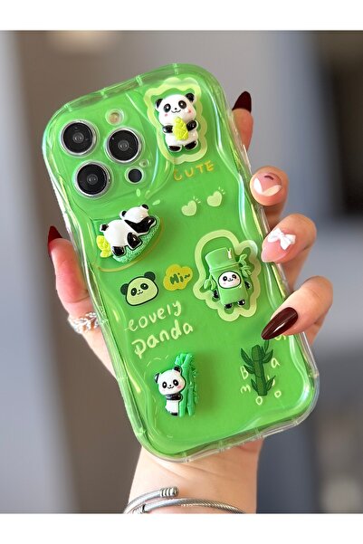 MİRAZ TASARIM iPhone 14 Pro Max 3D Panda Decorated Transparent Shockproof Case