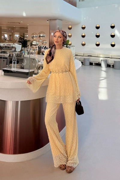 Hazamoda Σετ ονειρικών υπολογιστών Rüya Δαντέλα τεμαχίων, κίτρινο