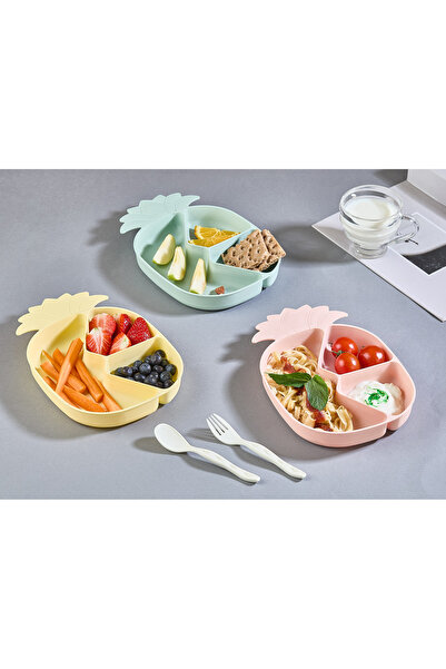 SHOP AND JOY Ananas Figürlü Bölmeli Bebek Mama Tabağı Seti - Kaşık Çatal Takı...