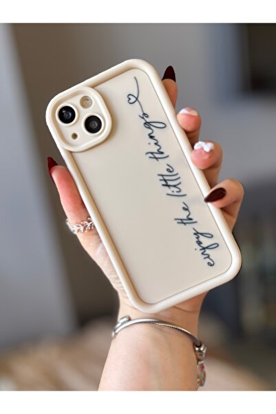 MİRAZ TASARIM iPhone 13 Cream Color Impact Protective Case with Writing Detail