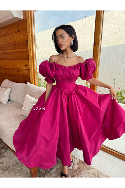 Warazan فستان شانطون دبل كلوش أكمام بف