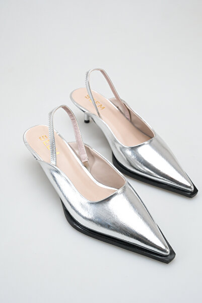 SEEM Audrey Strappy Silver Pointed Toe Kitten Heel Shoes